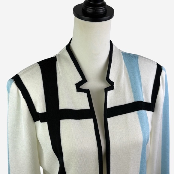 Ming Wang Contrast Piped Blazer Jacket Size S Hook Bar Front Closure 3/4 Sleeve - Picture 2 of 12